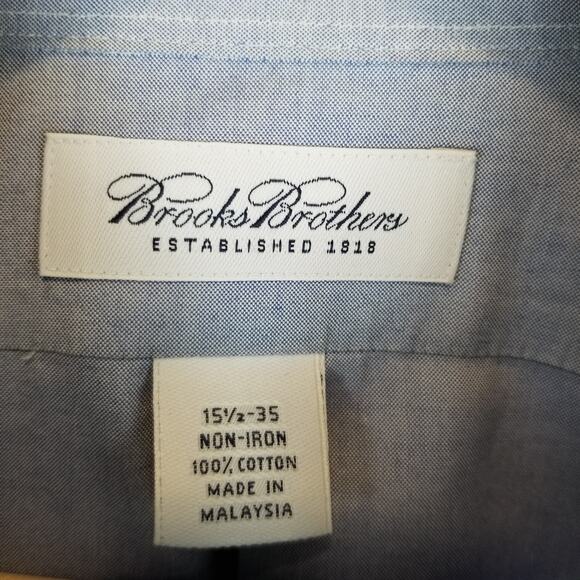 Brooks Brothers Men's 100% Cotton Non Iron Light Blue Dress Shirt M 15.5 - 35 - Picture 3 of 6